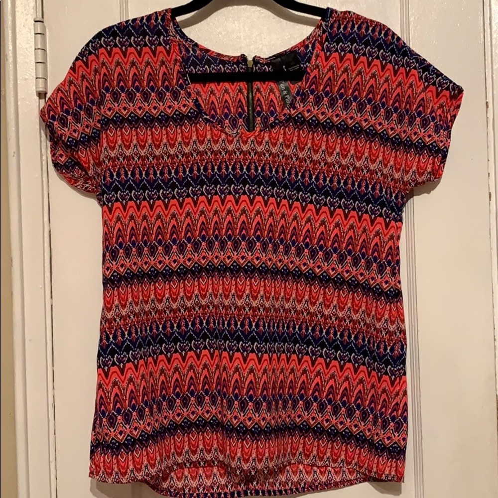 Multicolored Short Sleeve Blouse